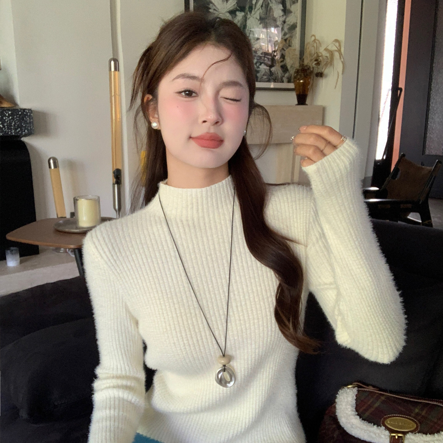 龙妹杏色半高领加绒毛衣女内搭2025新款冬季加厚保暖针织打底上衣,女装/女士精品,毛衣,淘宝优惠券,粉丝福利购,淘宝优惠卷