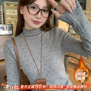 龙妹灰色波点半高领加绒加厚打底衫女内搭毛衣2026冬新款针织上衣