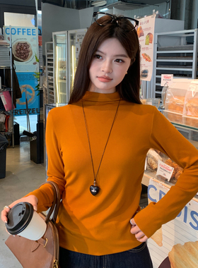 龙妹橙色半高领加绒加厚打底衫女内搭2026冬新款保暖长袖T恤上衣