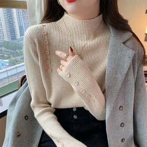 毛衣打底衫女秋冬2023新款洋气内搭厚实高级感针织半高领白色上衣