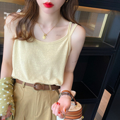 浅黄色棉麻吊带背心女内搭2026春夏新款 遮肚外穿打底上衣 宽松大码