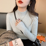 灰色半高领打底衫女内搭2025秋冬新款修身毛衣高级感针织长袖上衣