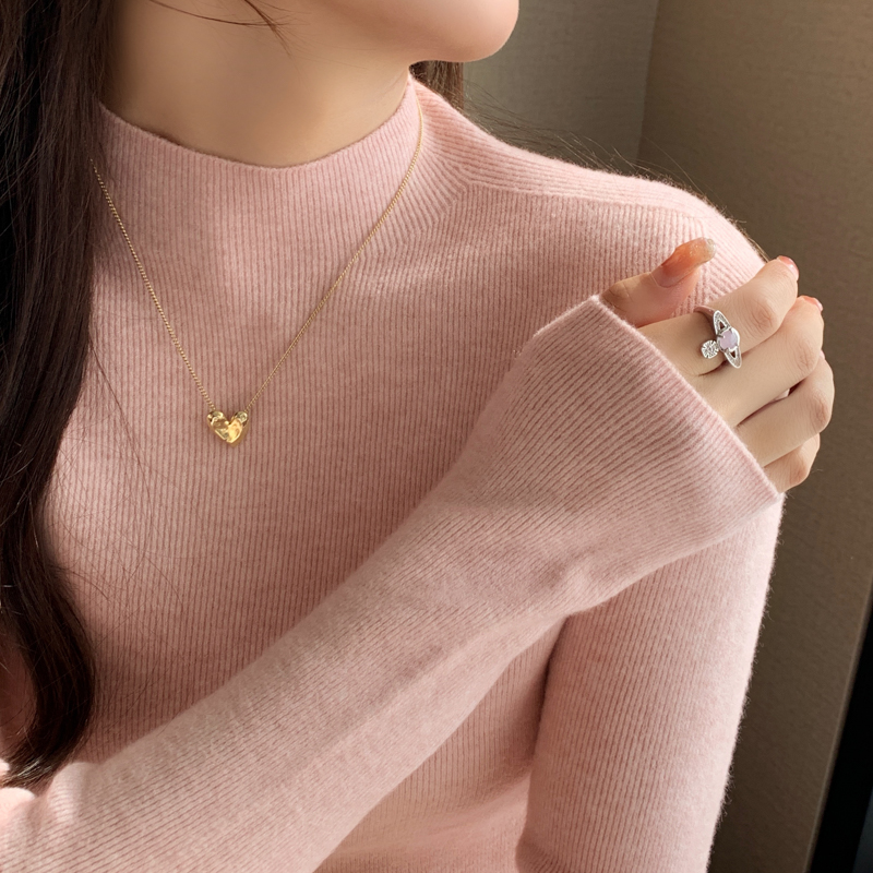 纯色半高领修身针织打底衫女