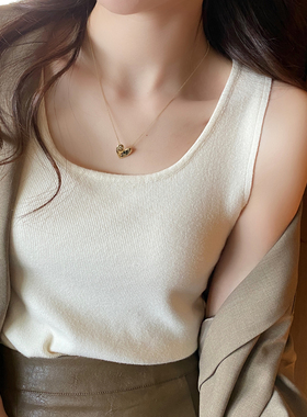 杏白色针织吊带背心女西装内搭2025秋冬新款高级打底外穿无袖上衣