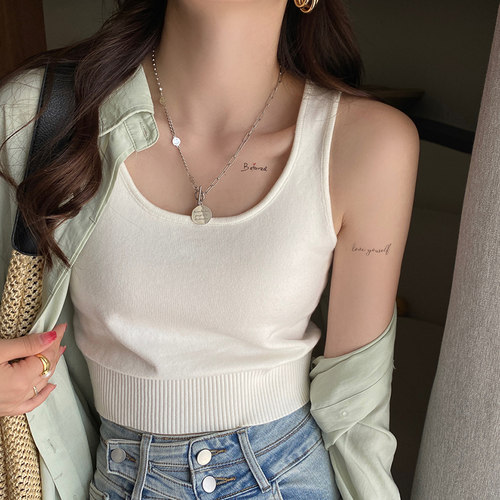 吊带小背心女夏绝美内搭抹胸宽肩带打底白色针织外穿短款修身上衣