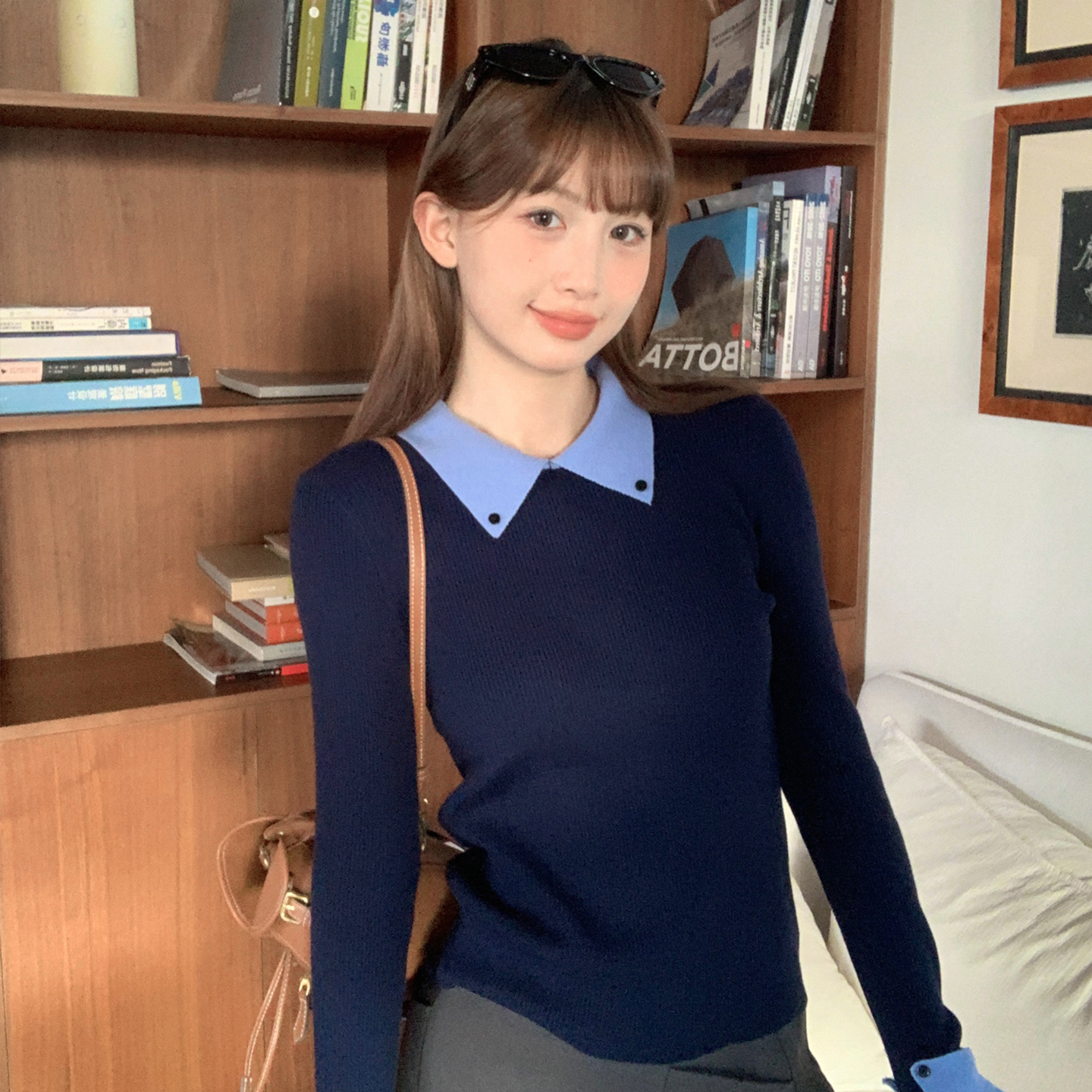 秋冬翻领针织打底衫女装内搭上衣