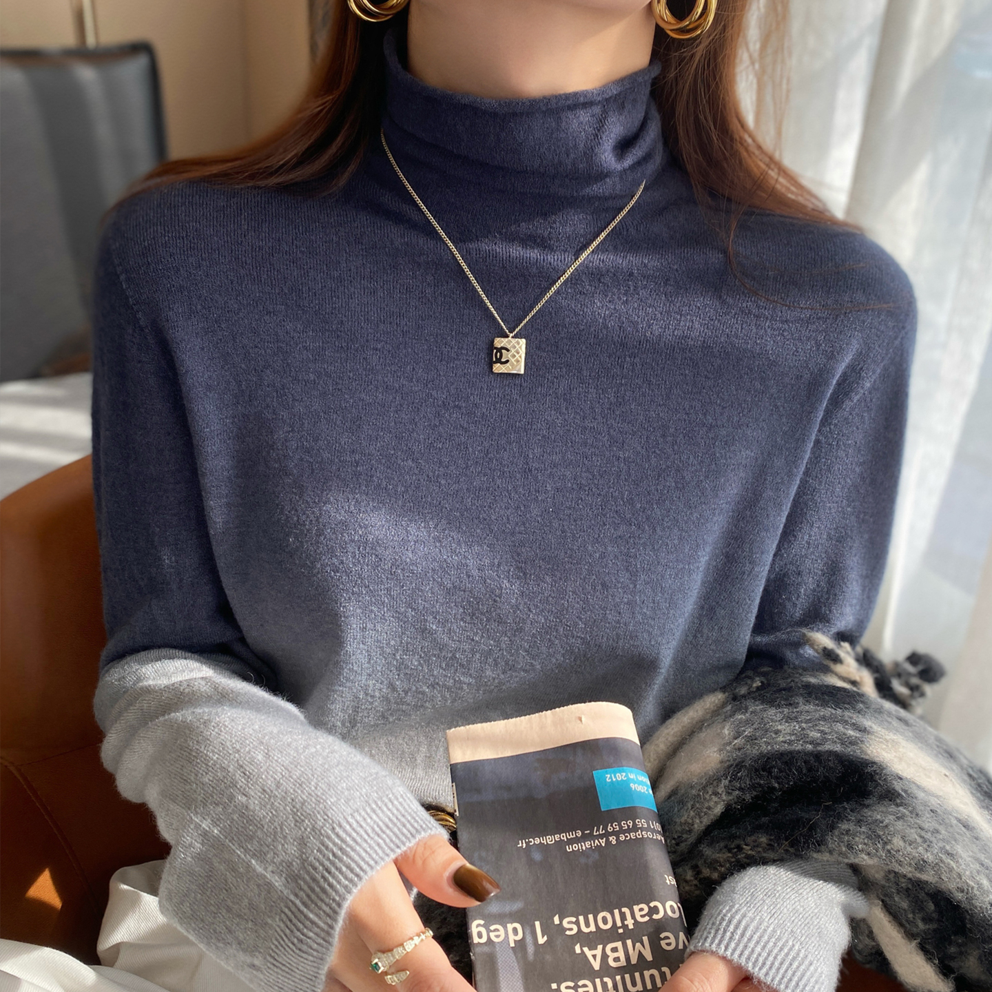 【独特高级感】蓝色针织打底衫