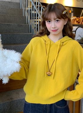 龙妹家黄色连帽打底衫毛衣外套女2025新款冬季高级感针织上衣外穿