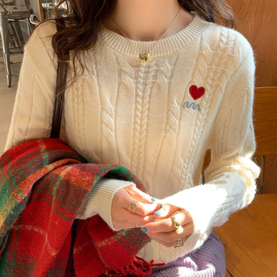 【羊毛打底衫】爱心刺绣针织衫