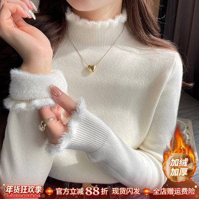 白色半高领加绒打底衫内搭女毛衣
