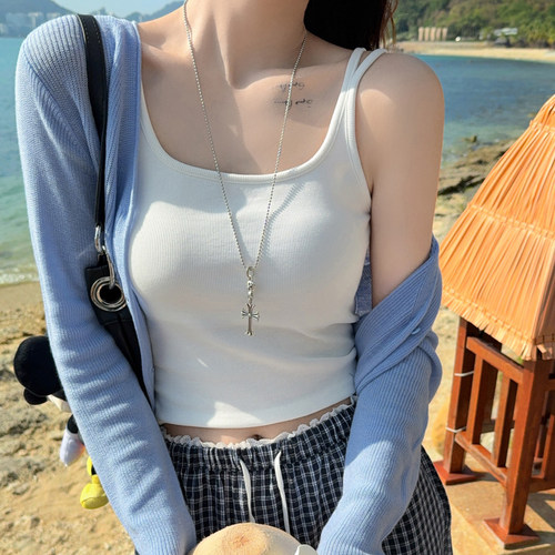 白色带胸垫吊带背心女百搭