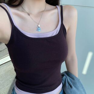 龙妹家美式 打底上衣 假两件吊带带胸垫背心女外穿内搭2026春夏新款