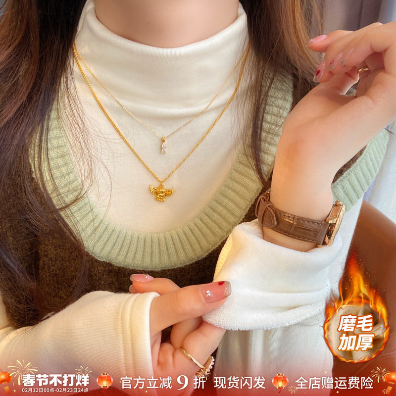 白色半高领加绒加厚长袖打底衫女内搭2025秋冬季新款修身磨毛上衣