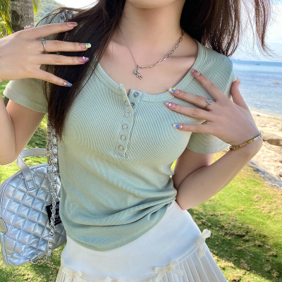 短款修身纯色短袖T恤女