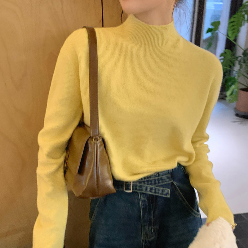 黄色半高领打底衫女内搭2025秋冬季新款无缝一体毛衣长袖针织上衣,女装/女士精品,毛针织衫,淘宝优惠券,粉丝福利购,淘宝优惠卷