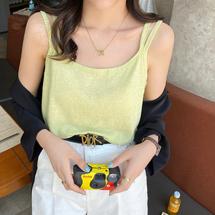 外穿宽肩带白色打底吊带宽松无袖 冰丝棉麻背心女内搭夏季 t恤上衣