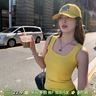 打底小上衣 无袖 龙妹黄色美式 工字吊带背心女外穿内搭2026春夏新款