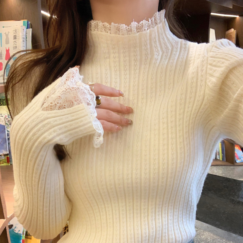 半高领蕾丝针织衫女内搭