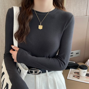 龙妹家灰色磨毛加绒打底衫女内搭2026春秋新款T恤高级感长袖上衣