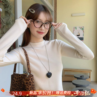 龙妹家 38焕新周 3月4号20点上新 限时半价 杏色圆领正肩长袖T恤