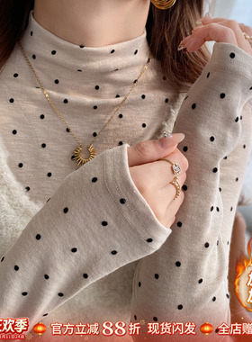 龙妹半高领加绒加厚好看打底衫女内搭冬新款长袖T恤高级波点上衣