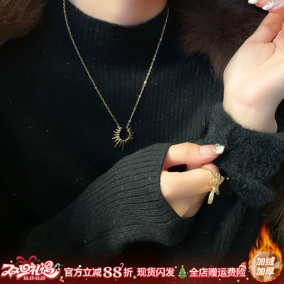 纯色半高领加绒长袖针织衫女