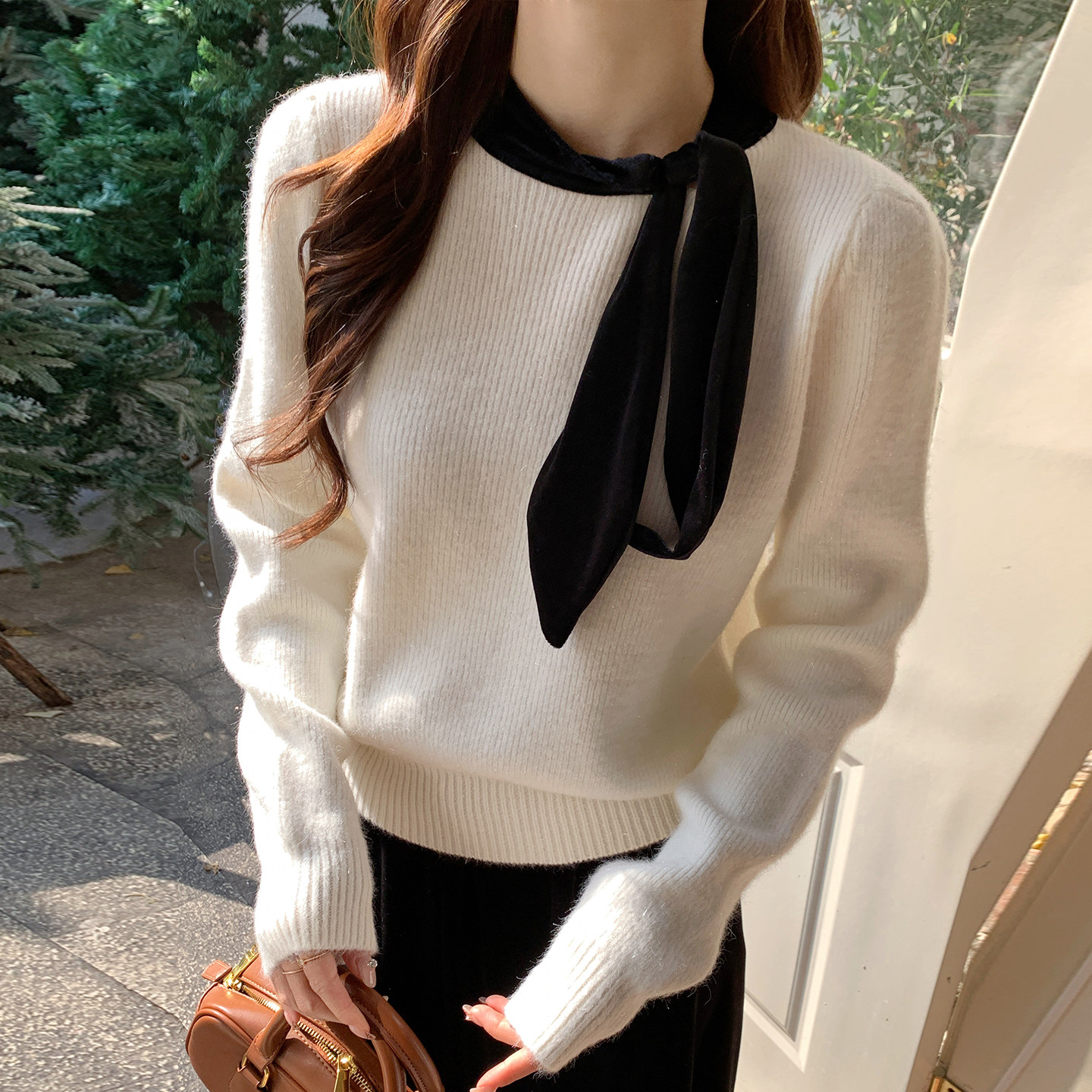 龙妹家白色加绒加厚打底衫毛衣女内搭2025冬新款气质飘带针织上衣,女装/女士精品,毛针织衫,淘宝优惠券,粉丝福利购,淘宝优惠卷