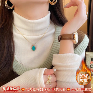 白色半高领加绒加厚打底衫女内搭2025秋冬季新款高级感小个子上衣