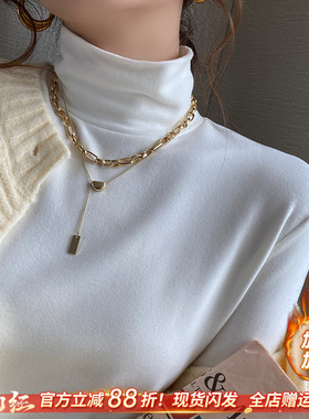 白色高领打底衫女秋冬高级感双面德绒西装内搭堆堆领保暖加绒上衣