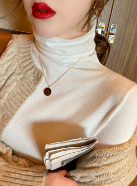 初秋高领毛衣女2025新款黑色堆堆领针织衫内搭白色洋气修身打底衫