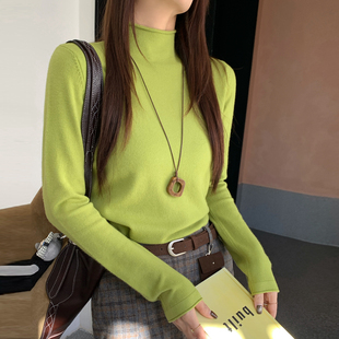 穿搭巨好看针织上衣 冬季 龙妹绿色半高领毛衣打底衫 女内搭2025新款