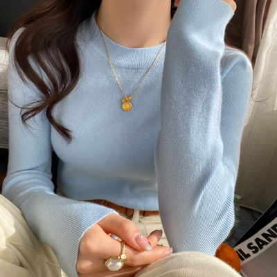 圆领长袖针织打底衫女