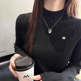 龙妹家黑色半高领打底衫女款内搭2025新款秋冬高级感毛衣针织上衣