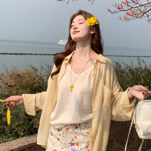 龙妹杏色大码吊带背心黄色套装宽松薄款2026女春夏日超火绝美穿搭