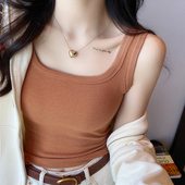 纯棉小吊带背心女内搭外穿2026春夏新款 高级方领白色打底无袖 上衣