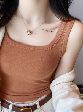 纯棉小吊带背心女内搭外穿2026春夏新款高级方领白色打底无袖上衣