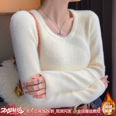 纯色圆领针织衫女修身打底