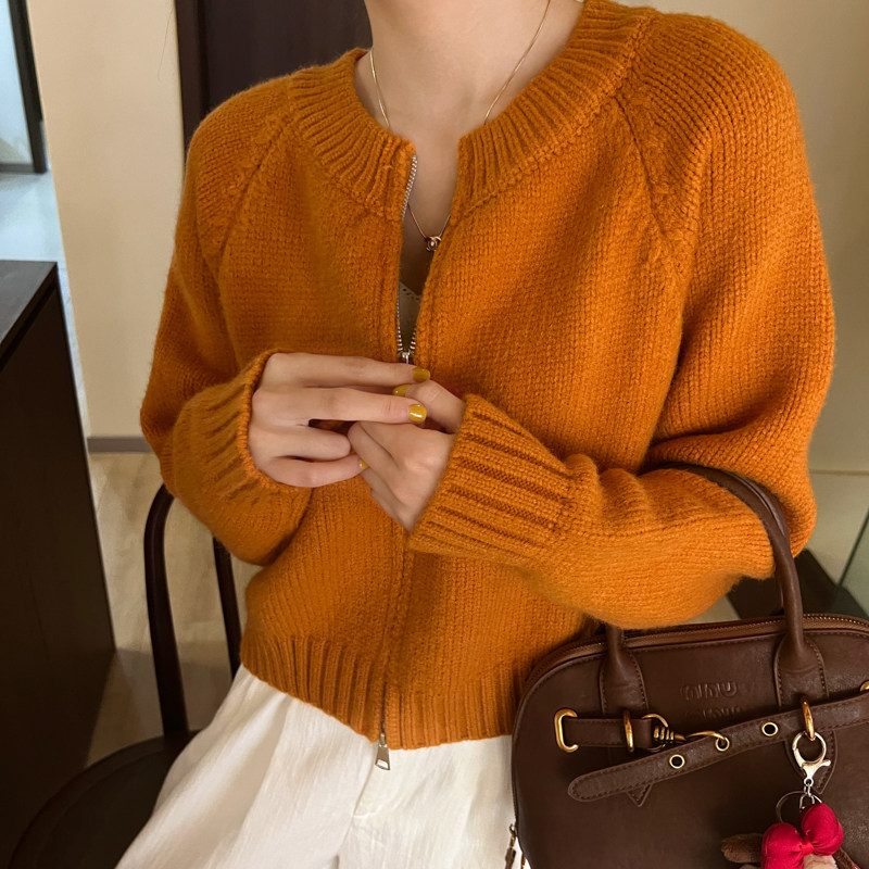 低圆领毛衣外套女装外搭2025秋冬新款设计感慵懒针织开衫打底上衣,女装/女士精品,毛针织衫,淘宝优惠券,粉丝福利购,淘宝优惠卷