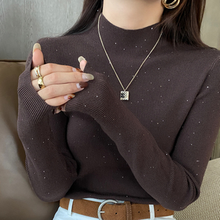 龙妹家咖棕色半高领打底衫 高级感针织上衣 毛衣女内搭2026早秋新款