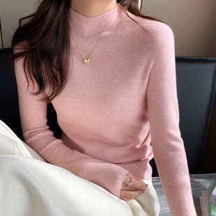 高级感针织上衣 修身 粉色半高领羊绒毛衣女秋冬内搭2025新款 打底衫