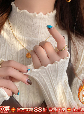 白色打底衫女秋冬季内搭2025新款半高领木耳边针织上衣高级感毛衣