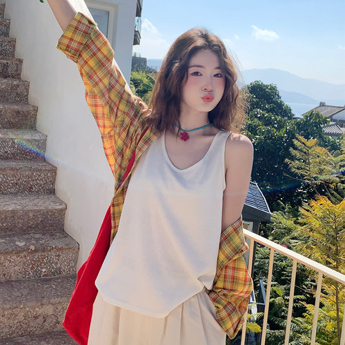 竹节棉吊带背心女宽松遮副乳