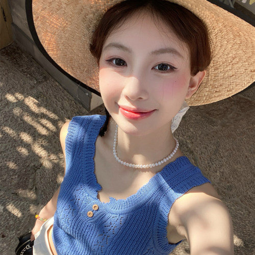蓝色针织背心吊带女2026新款