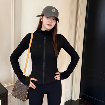 黑色立领拉链外套上衣女修身显瘦