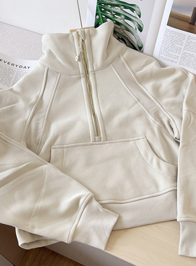 Scuba 女士超宽松款烟囱领卫衣加绒保暖短款运动休闲套头外套上衣