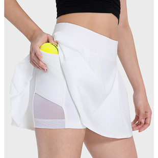 辣妈丁丁 Side-Pleat女士高腰网球裙短裙运动裙 速干防走光半身裙