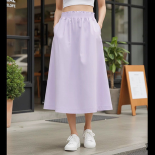Stretch woven 花苞腰裙子 休闲半身长裙 荷叶边半裙速干大摆裙