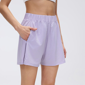 带口袋瑜伽裤 速干跑步健身短裤 夏季 女士宽松高腰休闲运动短裤