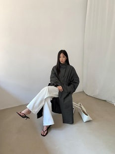 谢欧奈早秋新款 极简风 深灰色洋气腰带长款 气质风衣女