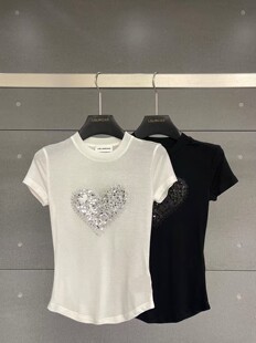 LQ LIMCIAO正版夏季折扣 爱心修身弹力短袖T恤女